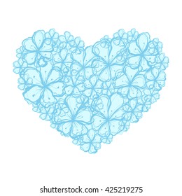 Picture of the heart of stylized flowers of stylized flowers in pale cyan and light turquoise colors. Isolated on white background. Vector illustration.
