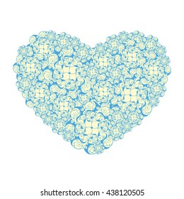 Picture of the heart of stylized flowers in pale yellow and light blue colors. Isolated on white background. Vector illustration.