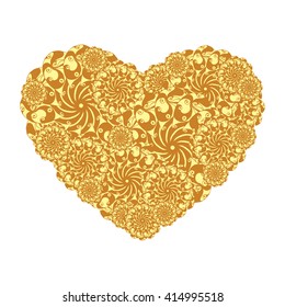 Picture of the heart of stylized flowers in yellow and light brown colors. Isolated on white background. Vector illustration.