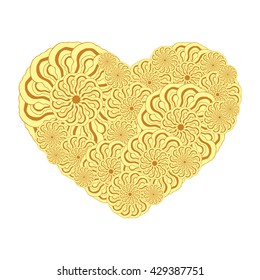 Picture of the heart of stylized flowers in yellow and light brown colors. Isolated on white background. Vector illustration.