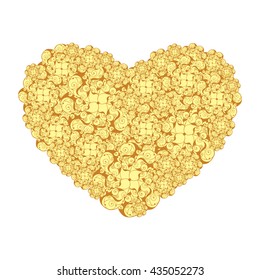 Picture of the heart of stylized flowers in yellow and light brown colors. Isolated on white background. Vector illustration.