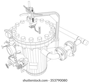  Picture of heat exchanger with pipes on white background, close up view