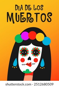 Foto do feriado Dia de Los Muertos para o Dia dos Mortos. Garota com cara de escamas. Ilustração de vetor plano.