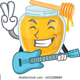 A picture of honey playing a guitar