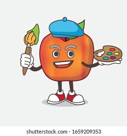 A picture of Honeycrisp Apple cartoon mascot character painter style with art brush