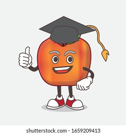 A picture of Honeycrisp Apple cartoon mascot character in a black Graduation hat