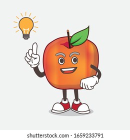 A picture of Honeycrisp Apple cartoon mascot character get an idea