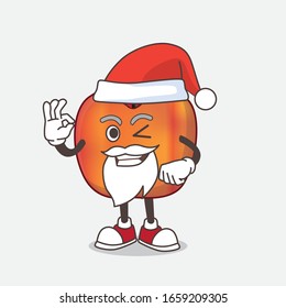 A picture of Honeycrisp Apple cartoon santa mascot character with ok finger