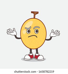A picture of honeydew melon cartoon mascot character in comical grinning expression