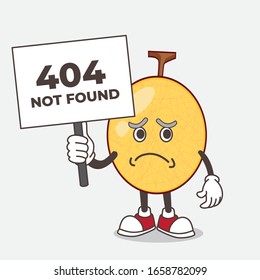 A picture of honeydew melon cheerless face cartoon mascot character holding a 404 board