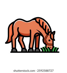 The picture of a horse eats grass, horse icon, horse logo, vector design illustration with a white background.