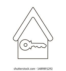 The picture is a house icon with a key inside. Icon house with key real estate 