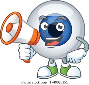 A picture of human eye ball cartoon design style speaking on a megaphone