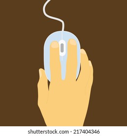 Picture Of Human Hand With Computer Mouse, Flat Style Illustration