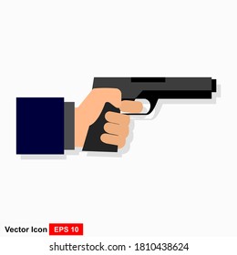 Imagen de mano humana con arma, de estilo plano