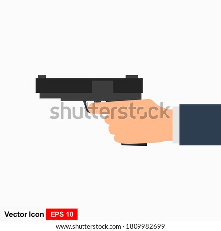 Picture of human hand with gun, flat style