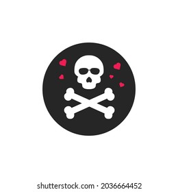 Picture of human skulls with hearts scattered among them