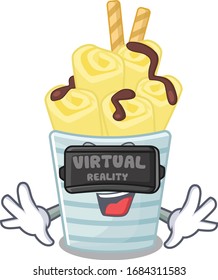 A picture of ice cream banana rolls character with Virtual reality headset