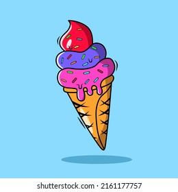 picture of ice cream consisting of three flavors and unique shape