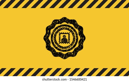 picture icon black grunge emblem with yellow background. Vector Illustration. Detailed.