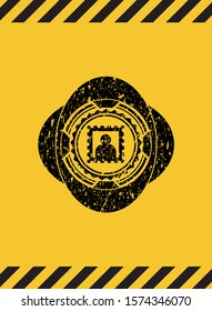 picture icon black grunge emblem, yellow warning sign. Vector Illustration. Detailed.