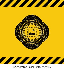 picture icon black grunge emblem, yellow warning sign. Vector Illustration. Detailed. 