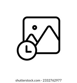 Picture icon with clock symbol line icon vector. Loading, wait, process symbol image icon. Vector illustration outline pictogram for infographic interface or design graphic. 