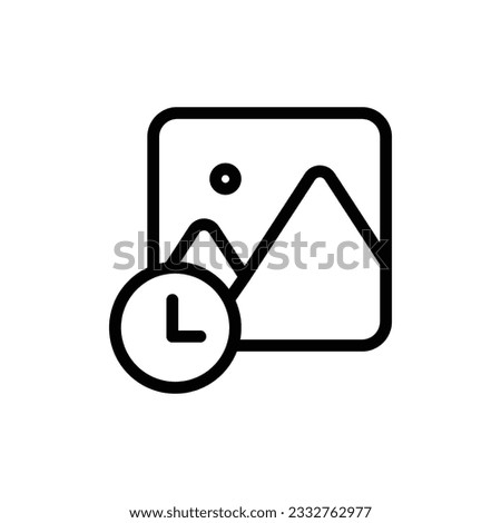 Picture icon with clock symbol line icon vector. Loading, wait, process symbol image icon. Vector illustration outline pictogram for infographic interface or design graphic. 
