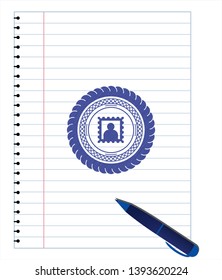 picture icon draw with pen effect. Blue ink. Vector Illustration. Detailed.