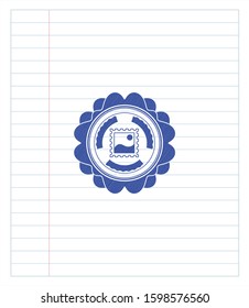 picture icon drawn with pen. Blue ink. Vector Illustration. Detailed.