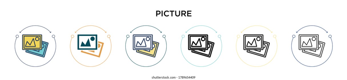 Picture icon in filled, thin line, outline and stroke style. Vector illustration of two colored and black picture vector icons designs can be used for mobile, ui, web