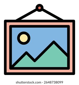 Ilustração em estilo de linha plana de ícone de imagem representando conteúdo visual e exibição de imagens, adequada para galerias de fotos, bibliotecas de mídia e projetos de design digital