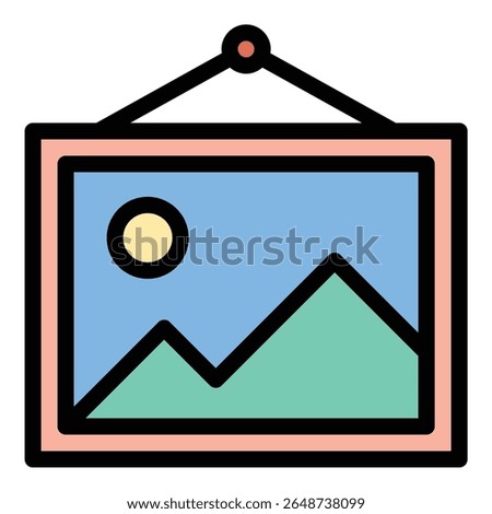 Picture icon flat line style illustration representing visual content and image display, suitable for photo galleries, media libraries, and digital design projects