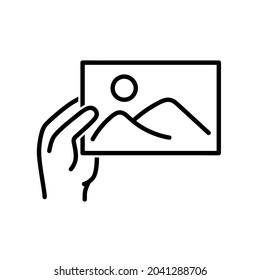 Picture icon. Flat pictogram for web. Line stroke. Simple photo symbol isolated on white background. Outline vector eps10
