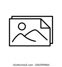 Picture icon. Flat pictogram for web. Line stroke. Simple photo symbol isolated on white background. Outline vector eps10
