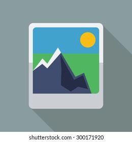 Picture Icon. Flat Vector Icon With Long Shadow Design Collection.