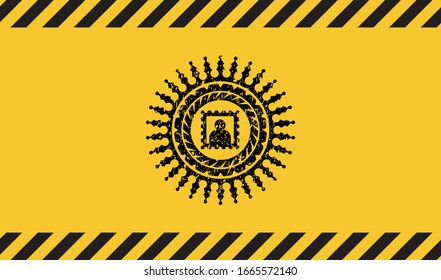 picture icon grunge black emblem with yellow background, warning sign. Vector Illustration. Detailed.
