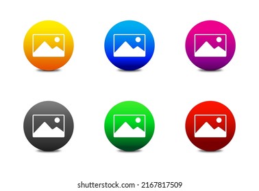 Picture Icon. Image symbol. Gallery icon. Round color buttons. Vector illustration.