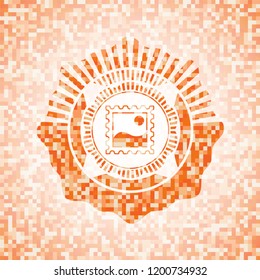 picture icon inside abstract emblem, orange mosaic background
