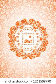 picture icon inside abstract emblem, orange mosaic background