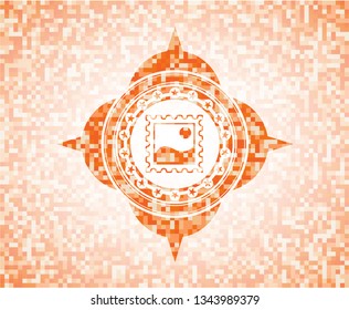 picture icon inside abstract emblem, orange mosaic background