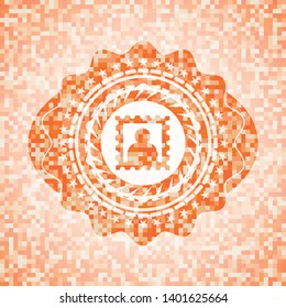 picture icon inside abstract emblem, orange mosaic background