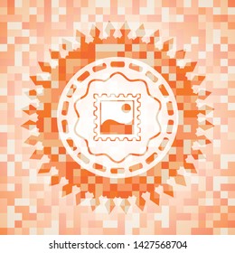 picture icon inside abstract emblem, orange mosaic background