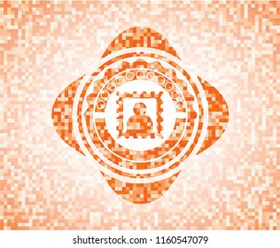 picture icon inside abstract orange mosaic emblem
