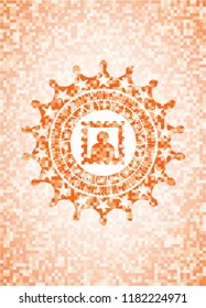 picture icon inside abstract orange mosaic emblem with background
