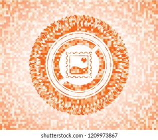 picture icon inside abstract orange mosaic emblem with background