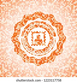picture icon inside abstract orange mosaic emblem