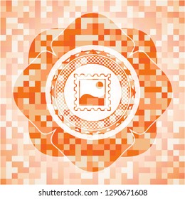 picture icon inside abstract orange mosaic emblem