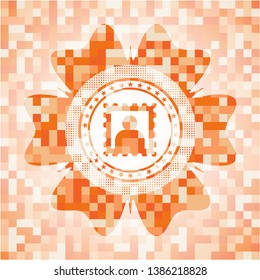 picture icon inside abstract orange mosaic emblem