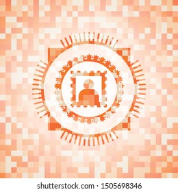 picture icon inside abstract orange mosaic emblem